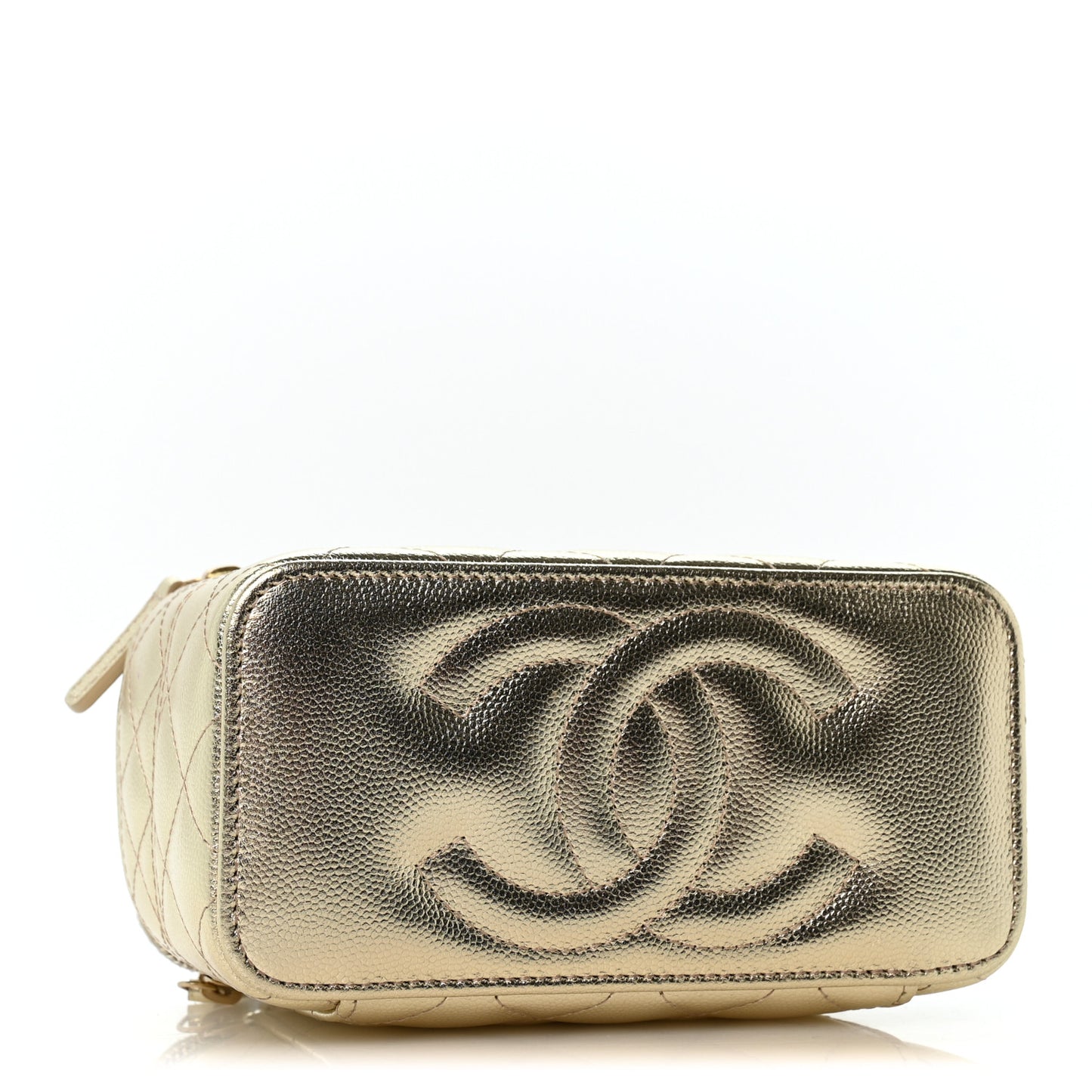 Metallic Caviar Quilted Trendy Handle Vanity Gold