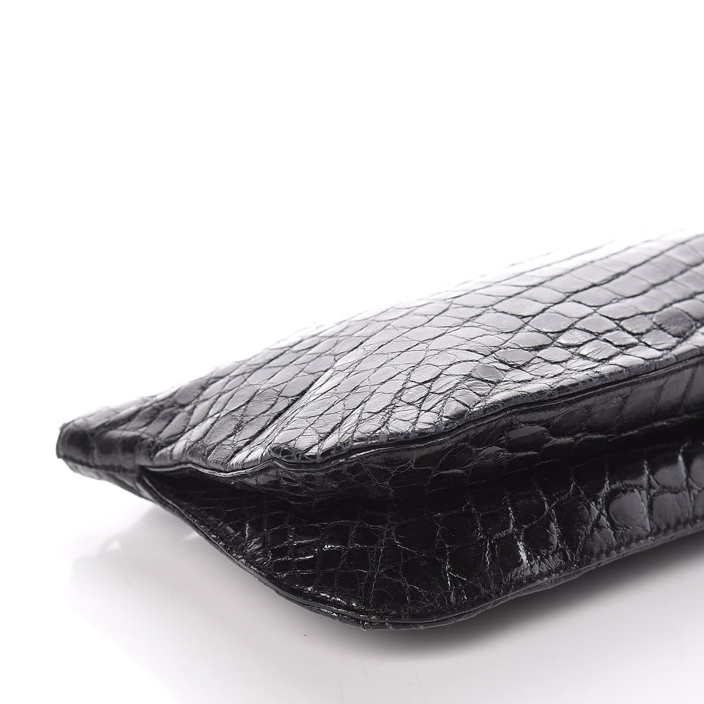 Calfskin Crocodile Embossed Long Clutch Black