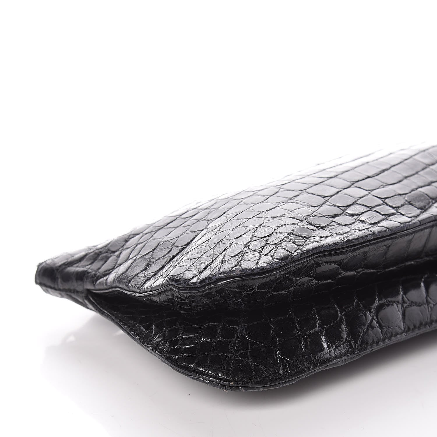 Prada Calfskin Crocodile Embossed Long Clutch Black 8 of 9