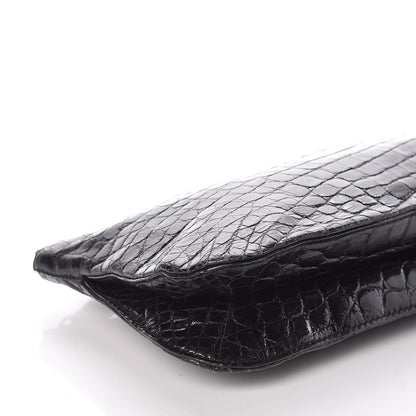 Prada Calfskin Crocodile Embossed Long Clutch Black 8 of 9