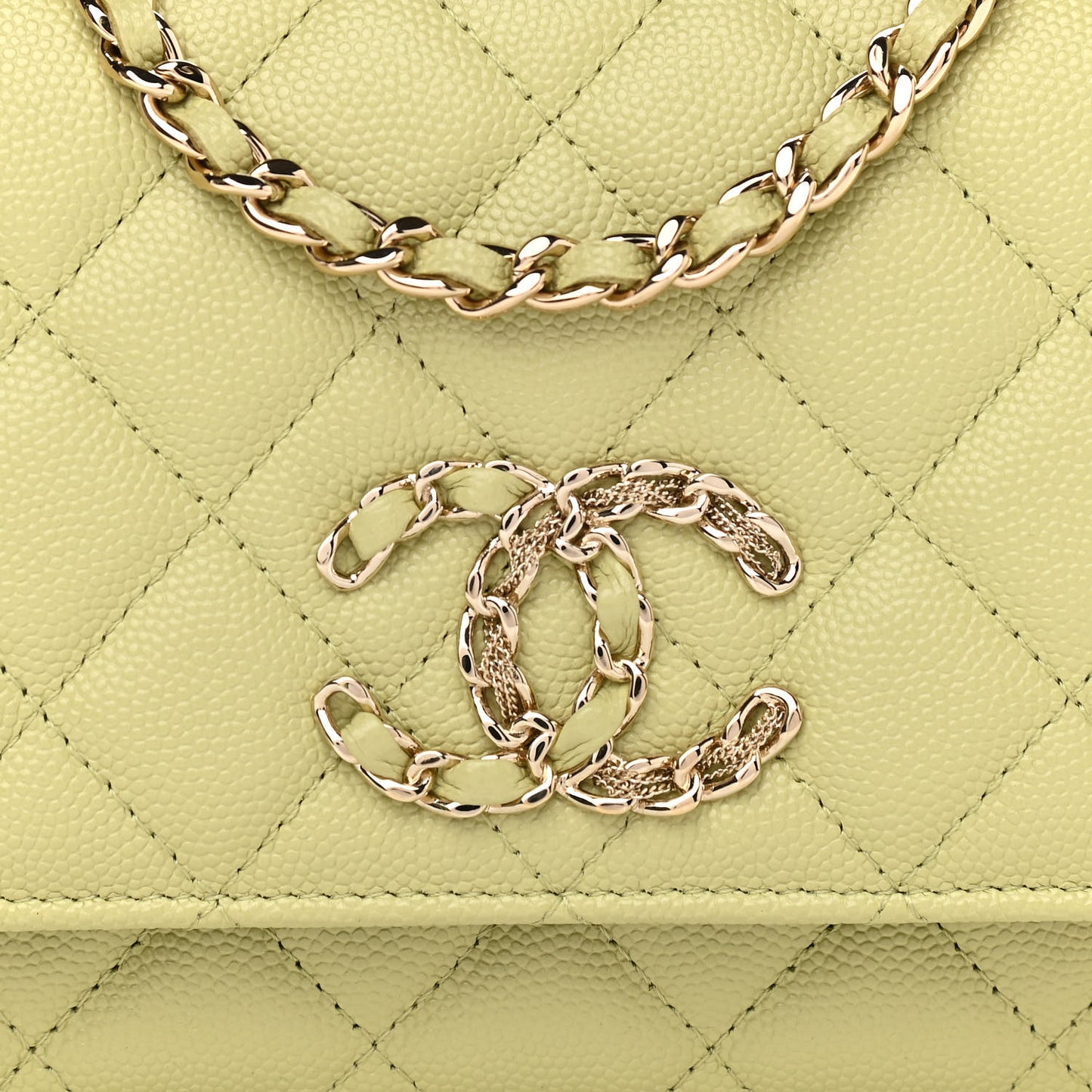 Caviar Quilted French New Wave Chain CC Wallet On Chain WOC Light Green