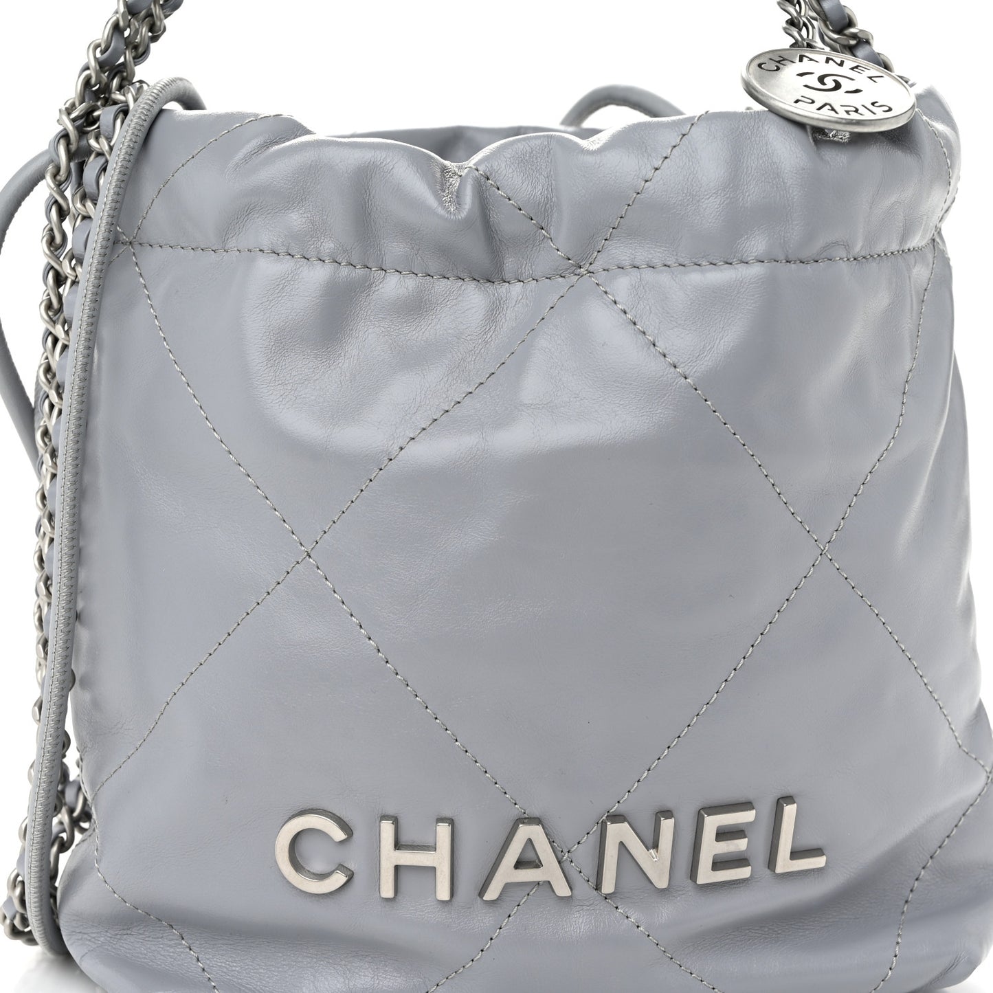 Shiny Calfskin Quilted Mini Chanel 22 Grey