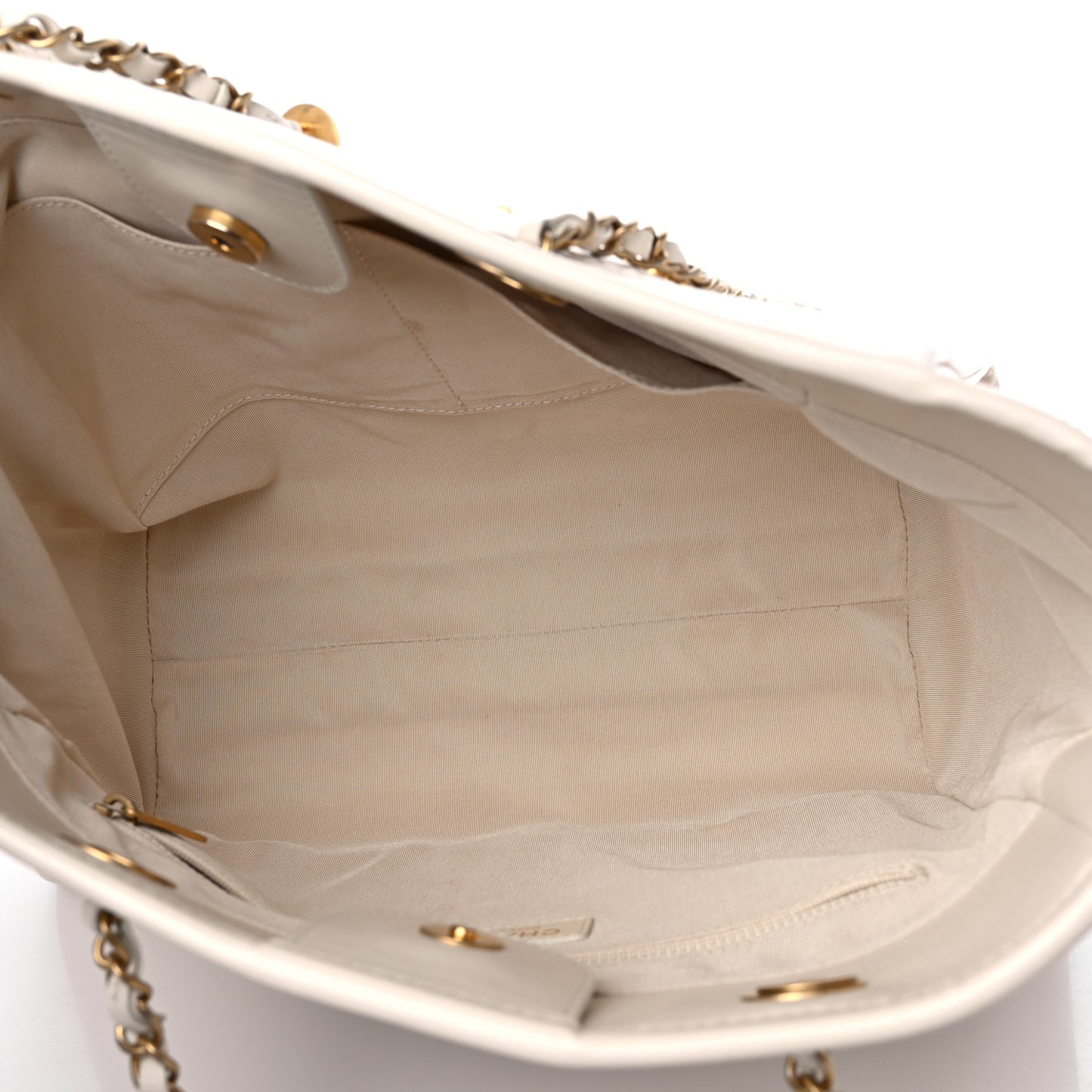 Aged Calfskin Small Charms Deauville Tote White