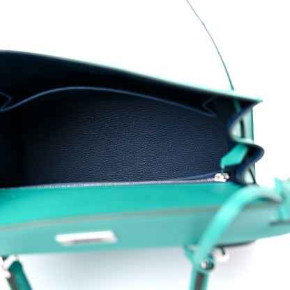 Hermes Madame Calfskin Verso Kelly Sellier 25 Vert Verone Bleu De Prusse 5 of 10