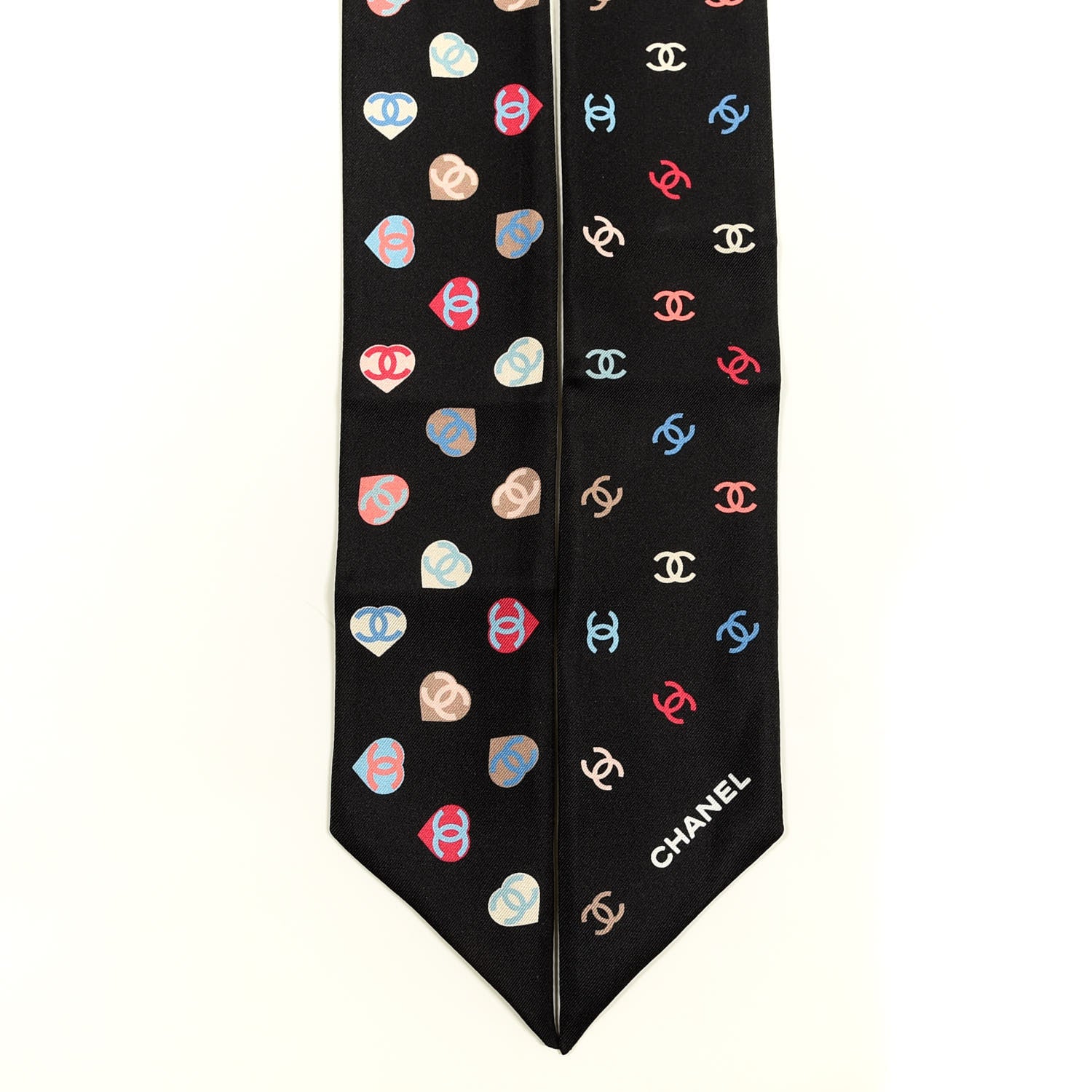 Chanel Silk Heart CC Slim Bandeau Scarf Black 2 of 3