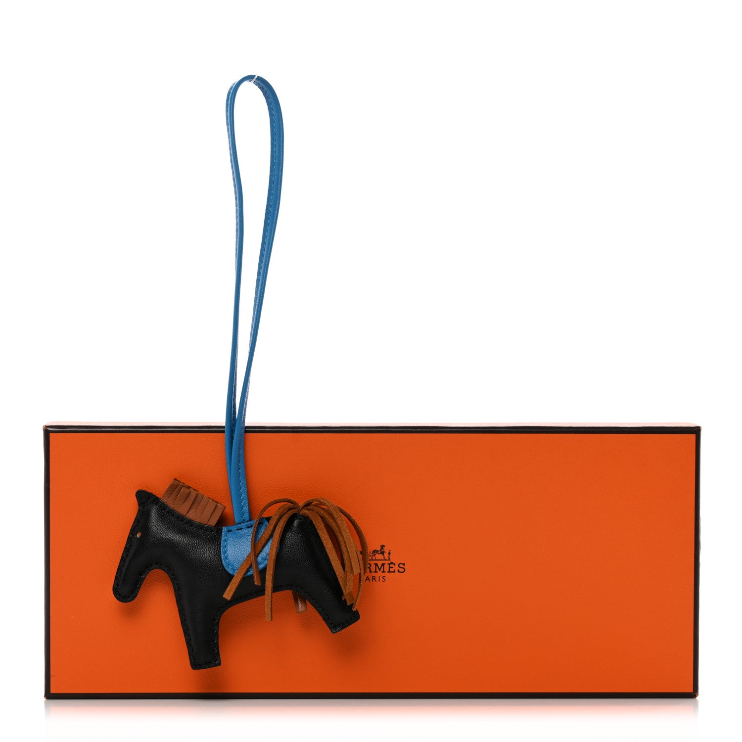 Hermes Milo Lambskin Grigri Rodeo Horse Bag Charm PM Black Gold Bleu Zanzibar 4 of 4
