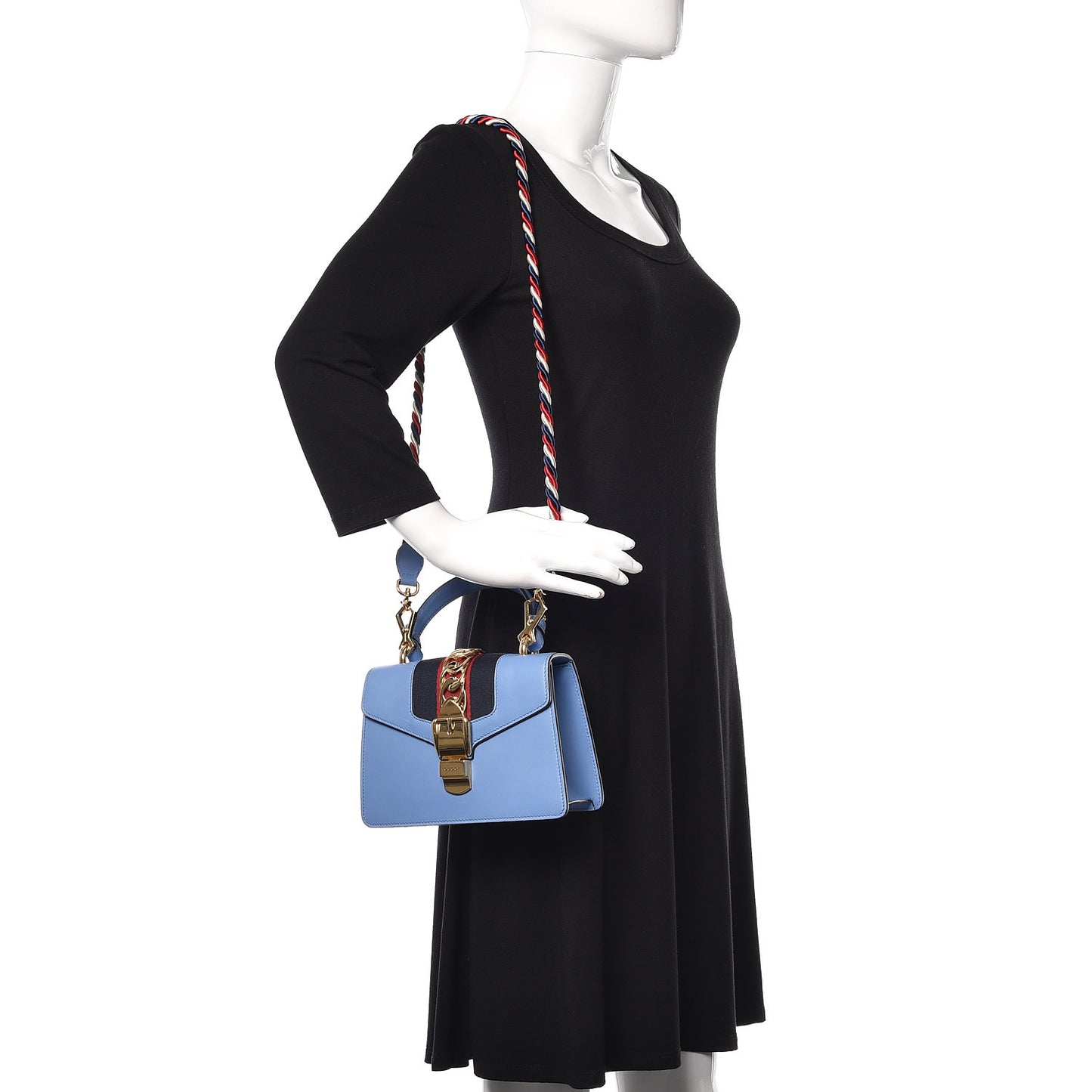 Vitello Fontanella Web Mini Sylvie Top Handle Bag Clear Sky Blue