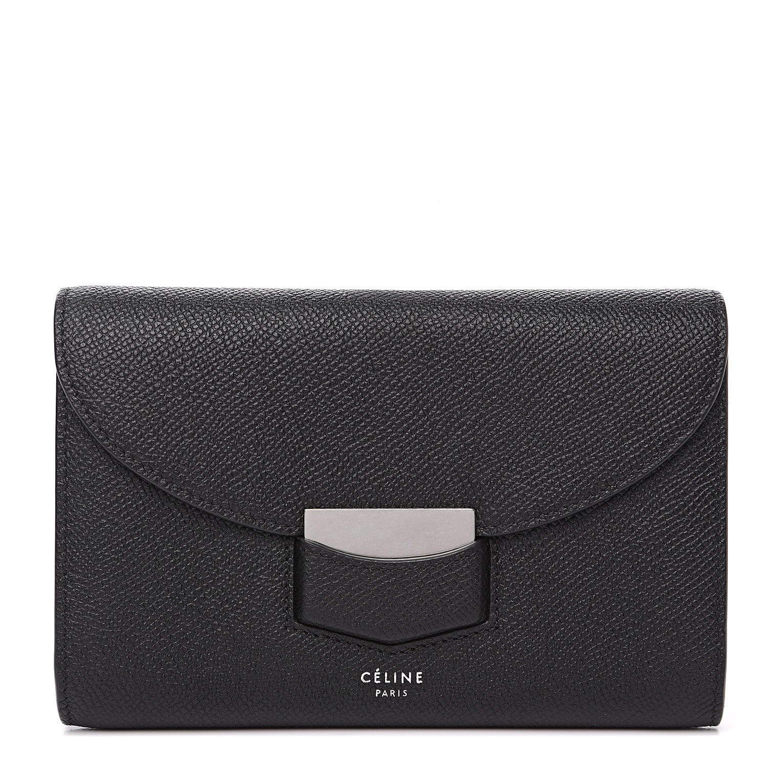 Celine Grained Calfskin Medium Trotteur Multifunction Flap Wallet Black 1 of 7