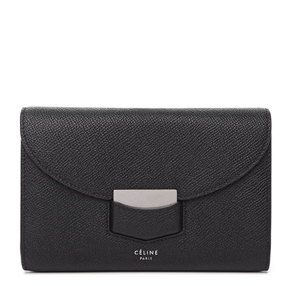 Celine Grained Calfskin Medium Trotteur Multifunction Flap Wallet Black 1 of 7