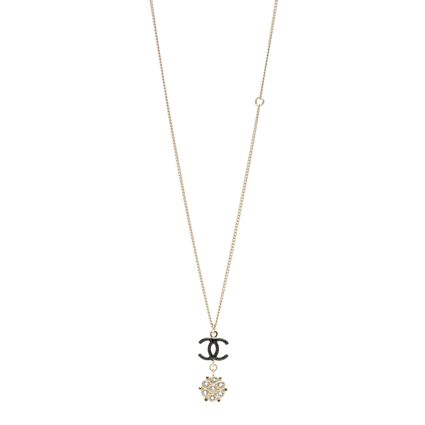 Crystal Enamel CC Pendant Necklace Gold