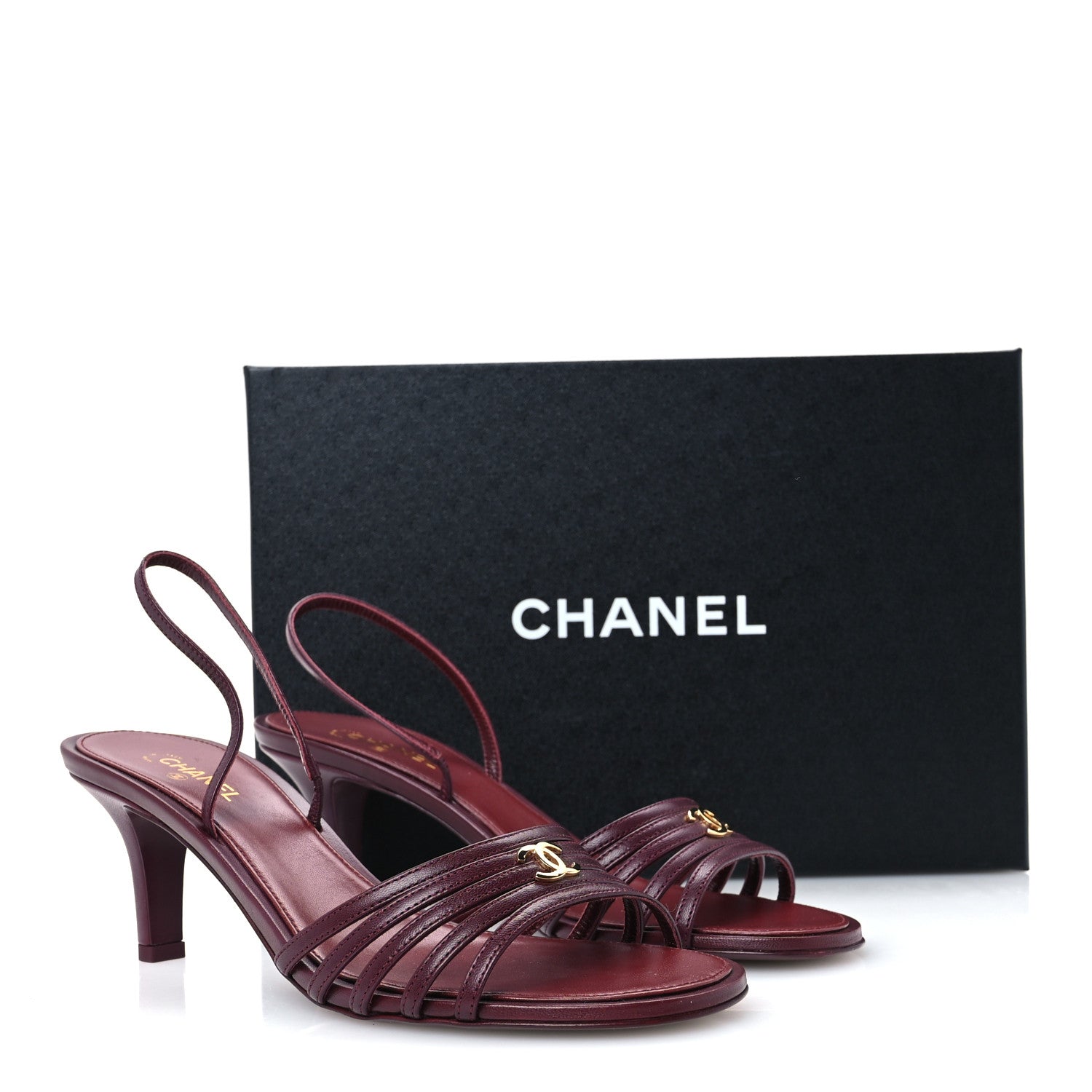 Chanel Goatskin CC Caged Sandals 39 Burgundy 9 of 9