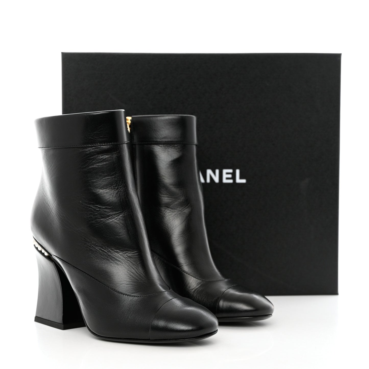 Goatskin Pearl Cap Toe Boots 36.5 Black