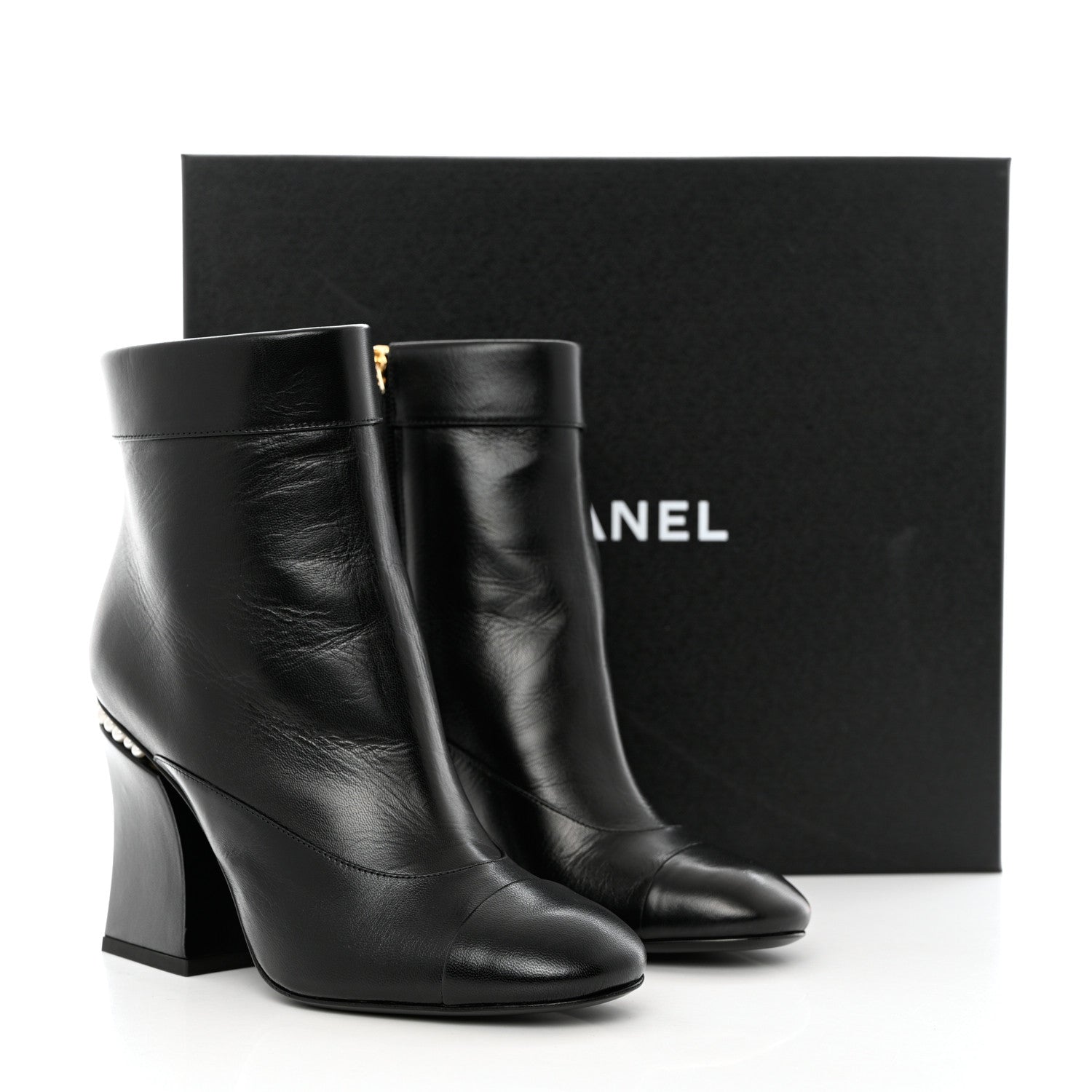 Chanel Goatskin Pearl Cap Toe Boots 36.5 Black 6 of 9