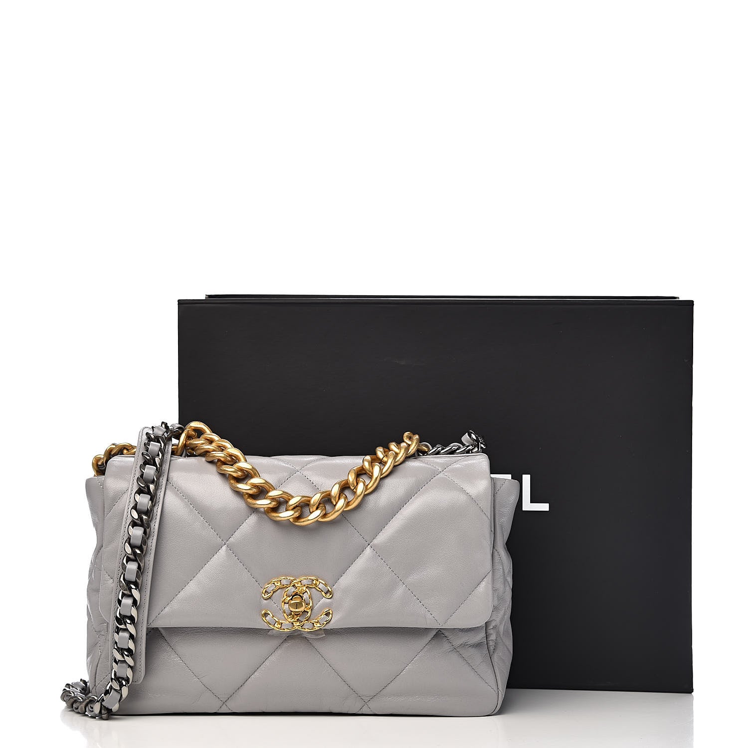 Chanel Goatskin Quilted Large 19 Flap Grey 11 of 11