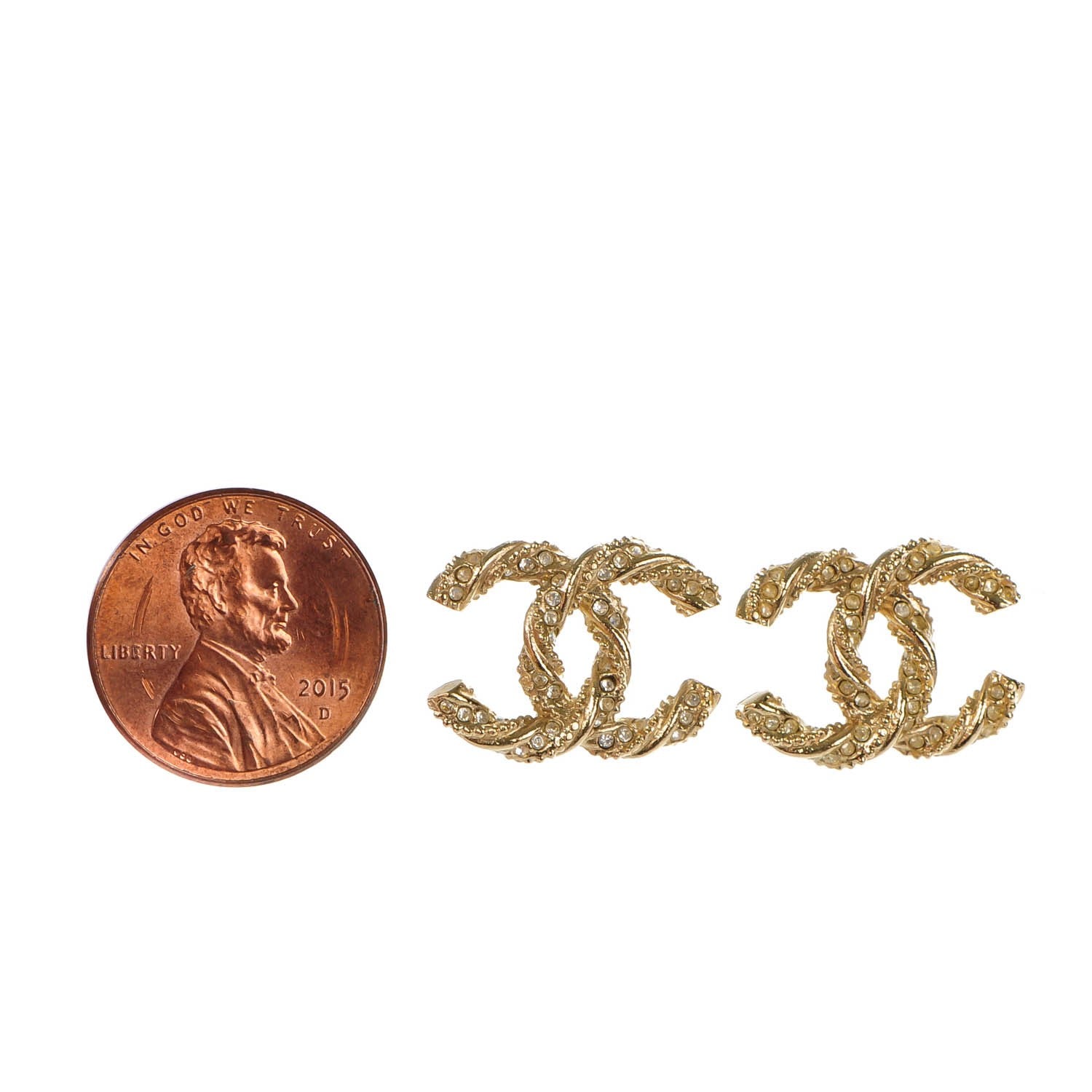 Chanel Crystal Twisted CC Earrings Gold 2 of 5