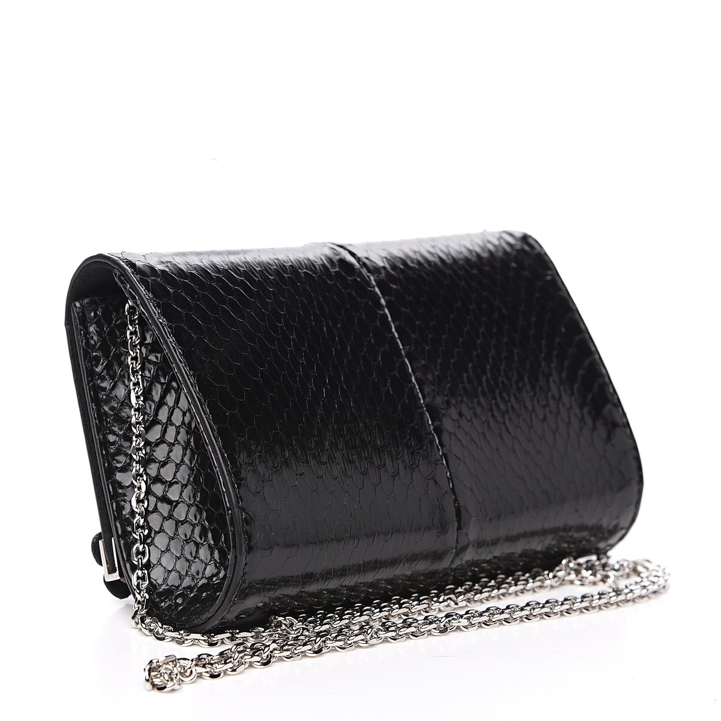 Snakeskin Crystal Flowerland Studded Mini Rush Clutch Black