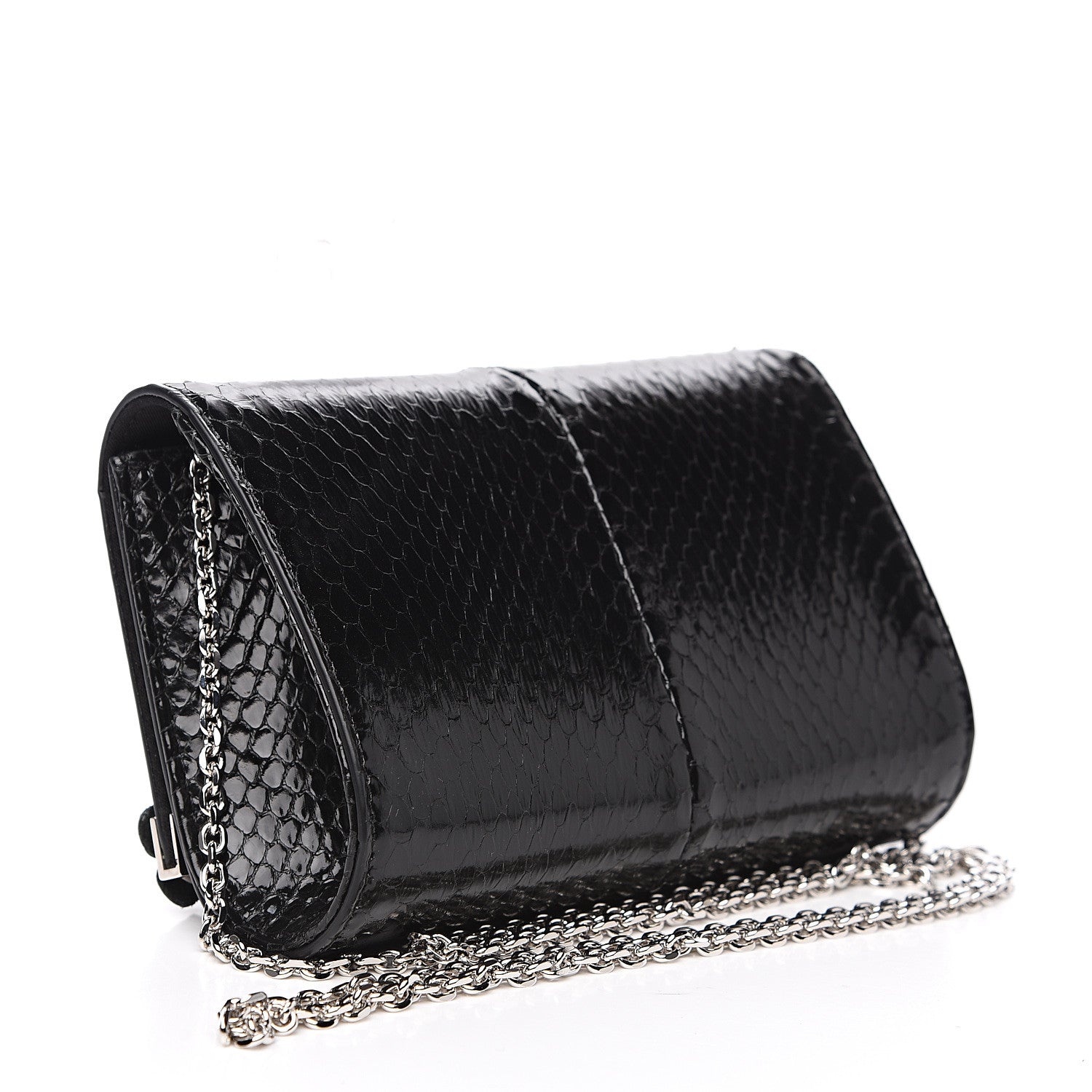 Fendi Snakeskin Crystal Flowerland Studded Mini Rush Clutch Black 2 of 10