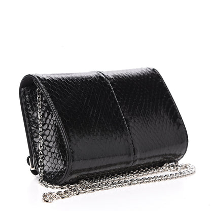 Fendi Snakeskin Crystal Flowerland Studded Mini Rush Clutch Black 2 of 10