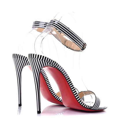 Christian Louboutin Patent PVC Striped Illusion Jonatina 100 Sandals 38 Black White 4 of 9