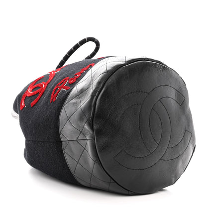Chanel Wool Calfskin Embroidered Paris Hamburg Drawstring Backpack Black 4 of 11