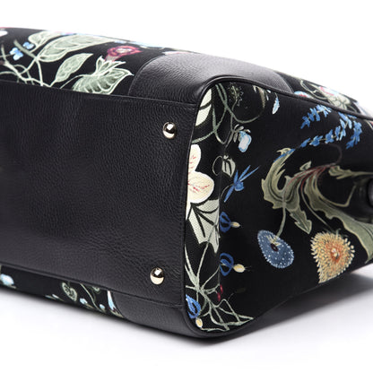 Gucci Canvas Cellarius Calfskin Flora Knight Large Bamboo Shopper Tote Black 7 of 10