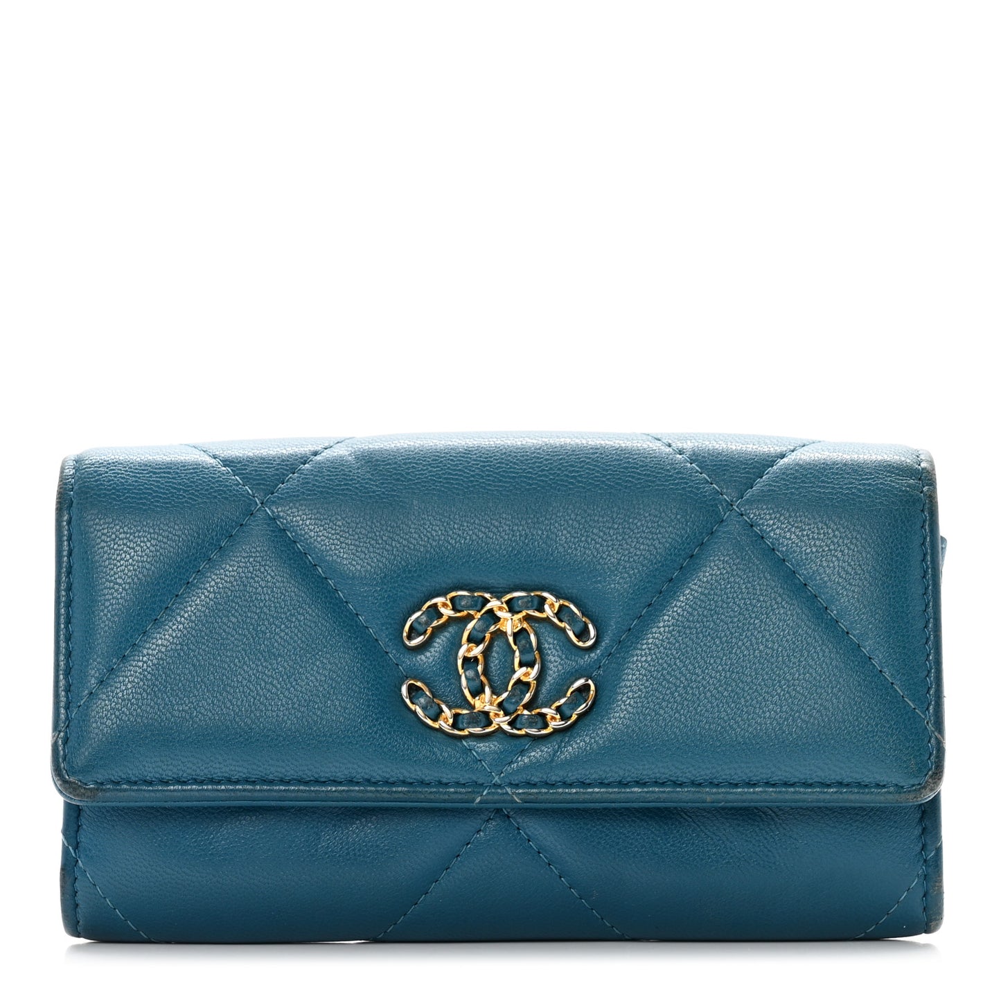Lambskin Quilted Chanel 19 Flap Wallet Dark Green