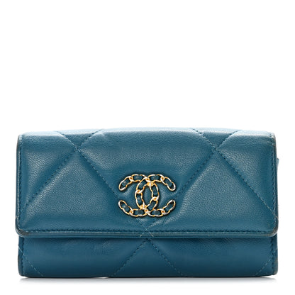 Chanel Lambskin Quilted Chanel 19 Flap Wallet Dark Green 1 of 12