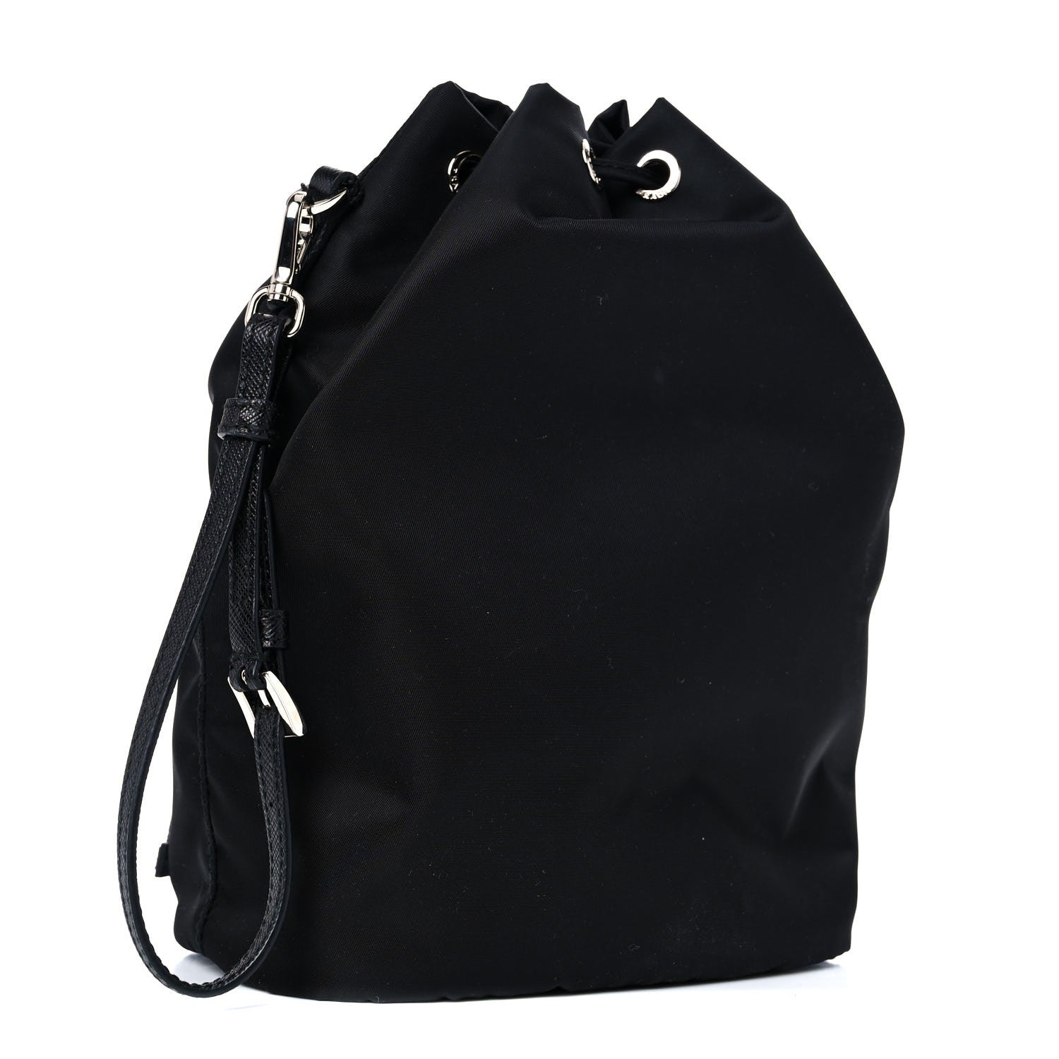 Prada Saffiano Tessuto Nylon Vela Lettering Bucket Wristlet Black 3 of 8