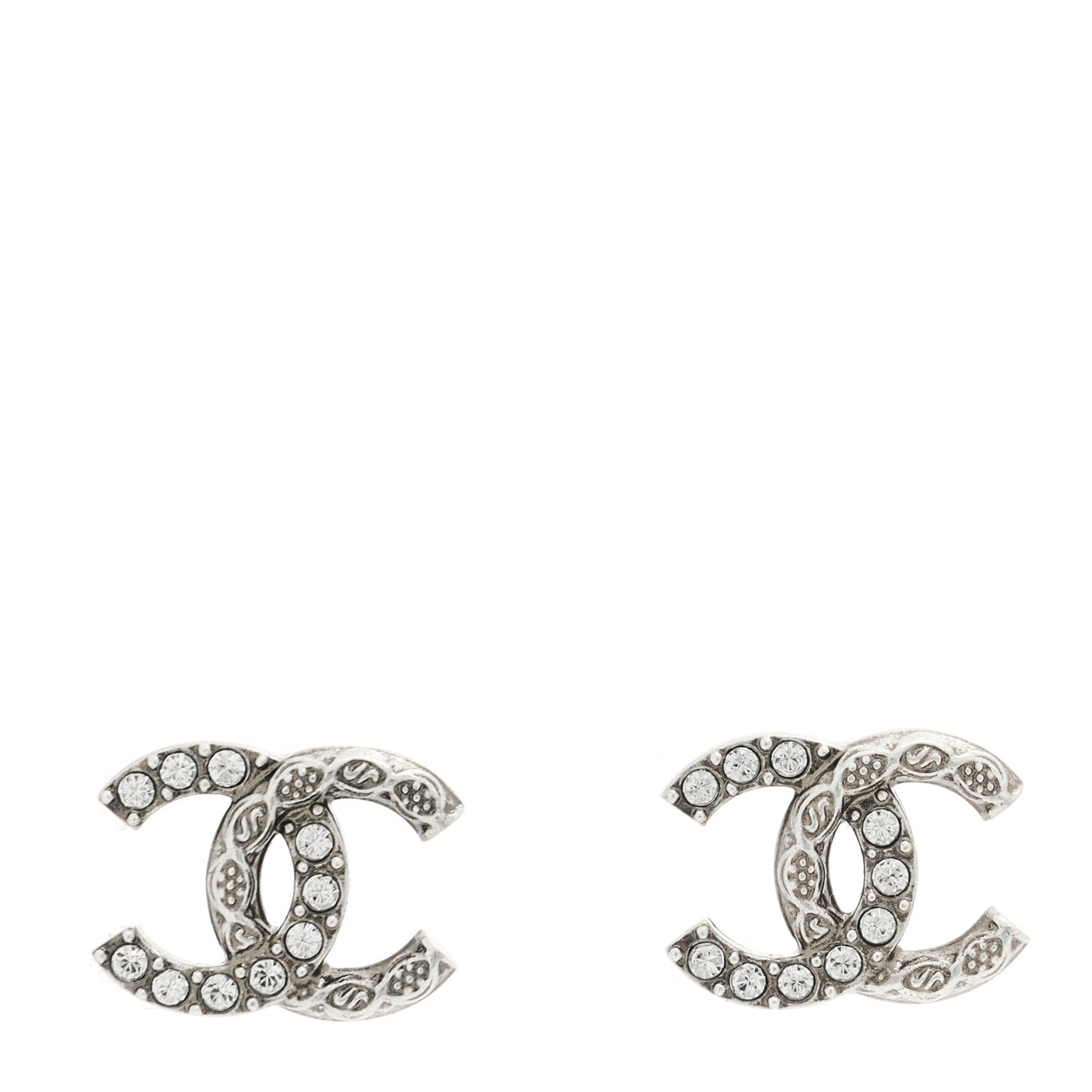 Metal Crystal CC Earrings Silver