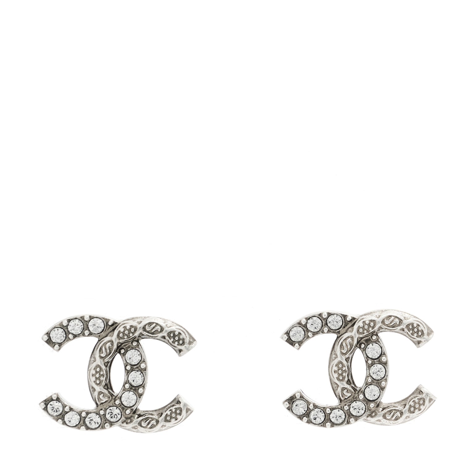 Chanel Metal Crystal CC Earrings Silver 1 of 5