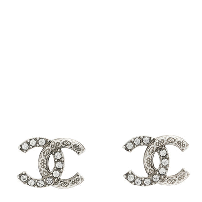 Chanel Metal Crystal CC Earrings Silver 1 of 5