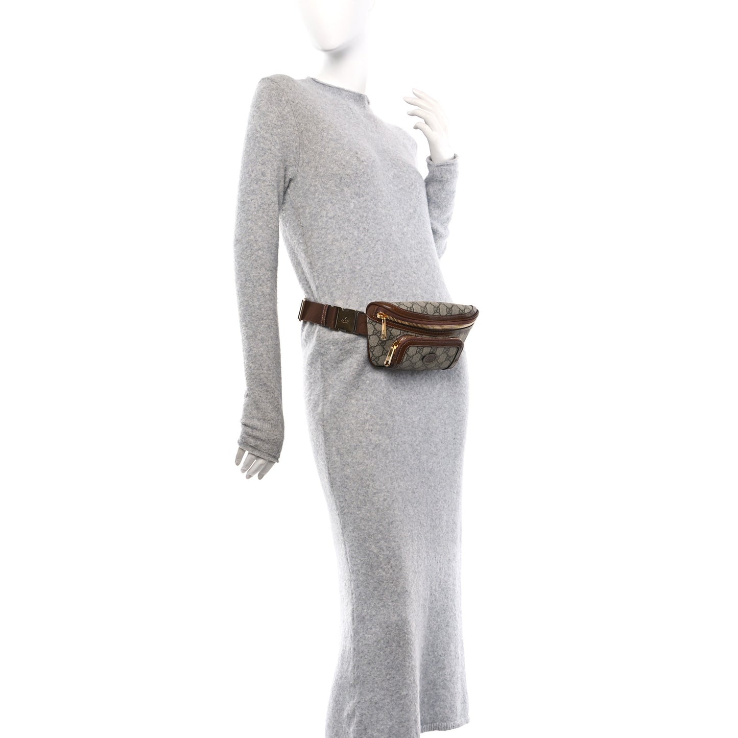 GG Supreme Monogram Textured Calfskin Retro Interlocking G Belt Bag Beige Ebony Brown Sugar