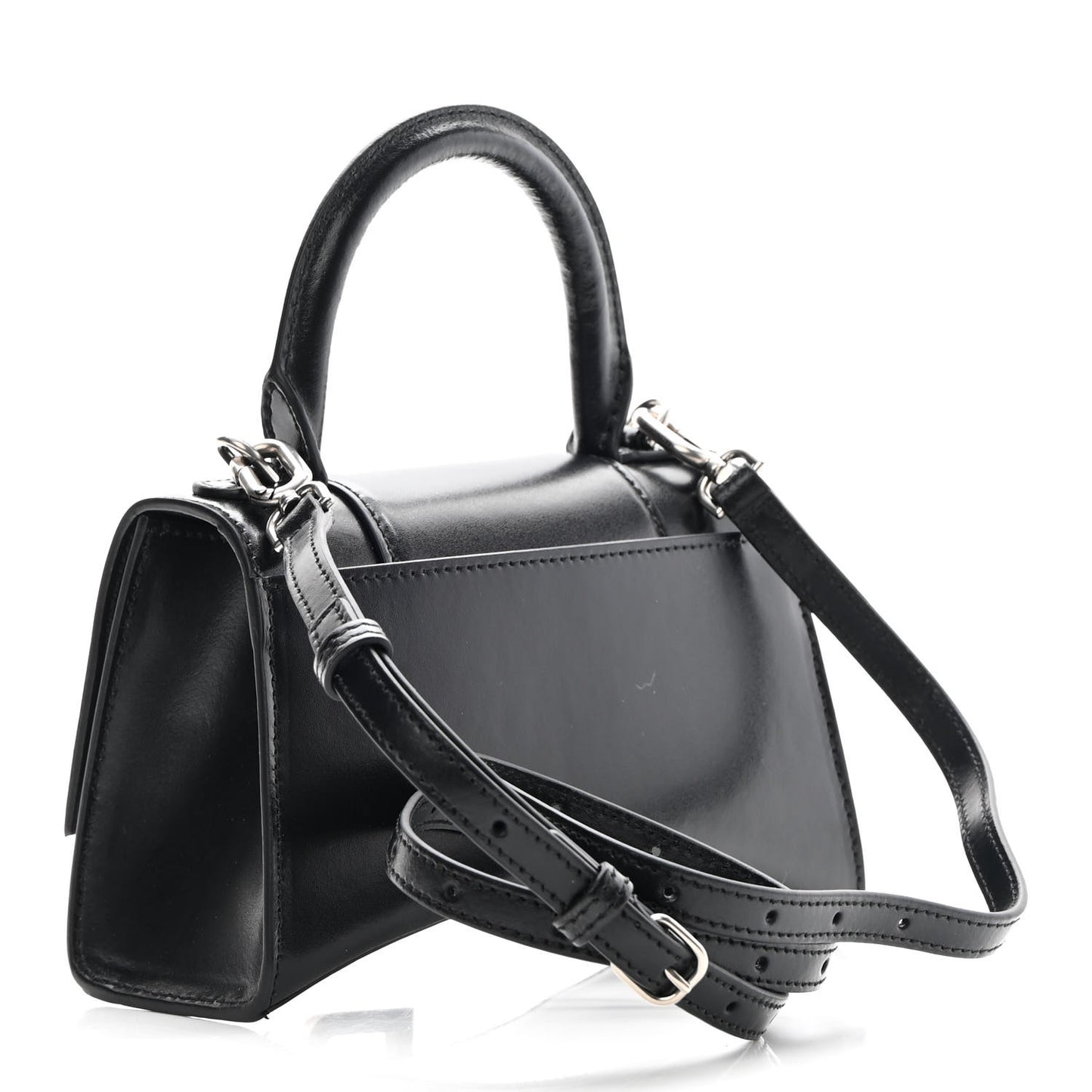 Shiny Box Calfskin Hourglass Top Handle Bag XS Black