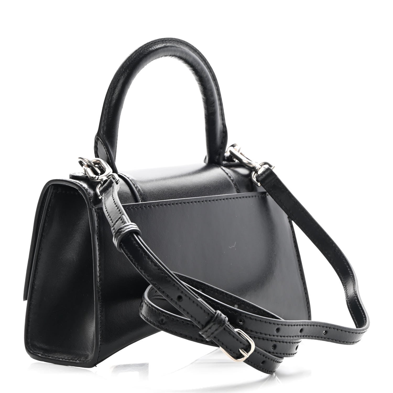 Balenciaga Shiny Box Calfskin Hourglass Top Handle Bag XS Black 3 of 14