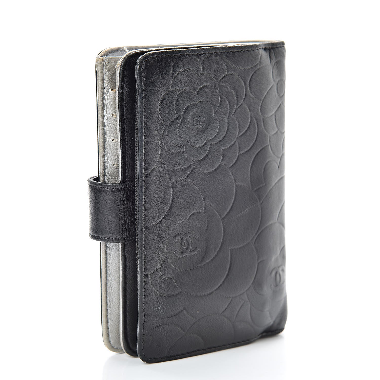 Chanel Lambskin Camellia Embossed Zipped Pocket Wallet Black 3 of 19