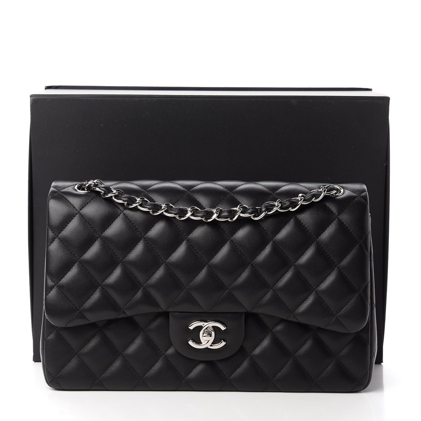 Lambskin Quilted Jumbo Double Flap Black