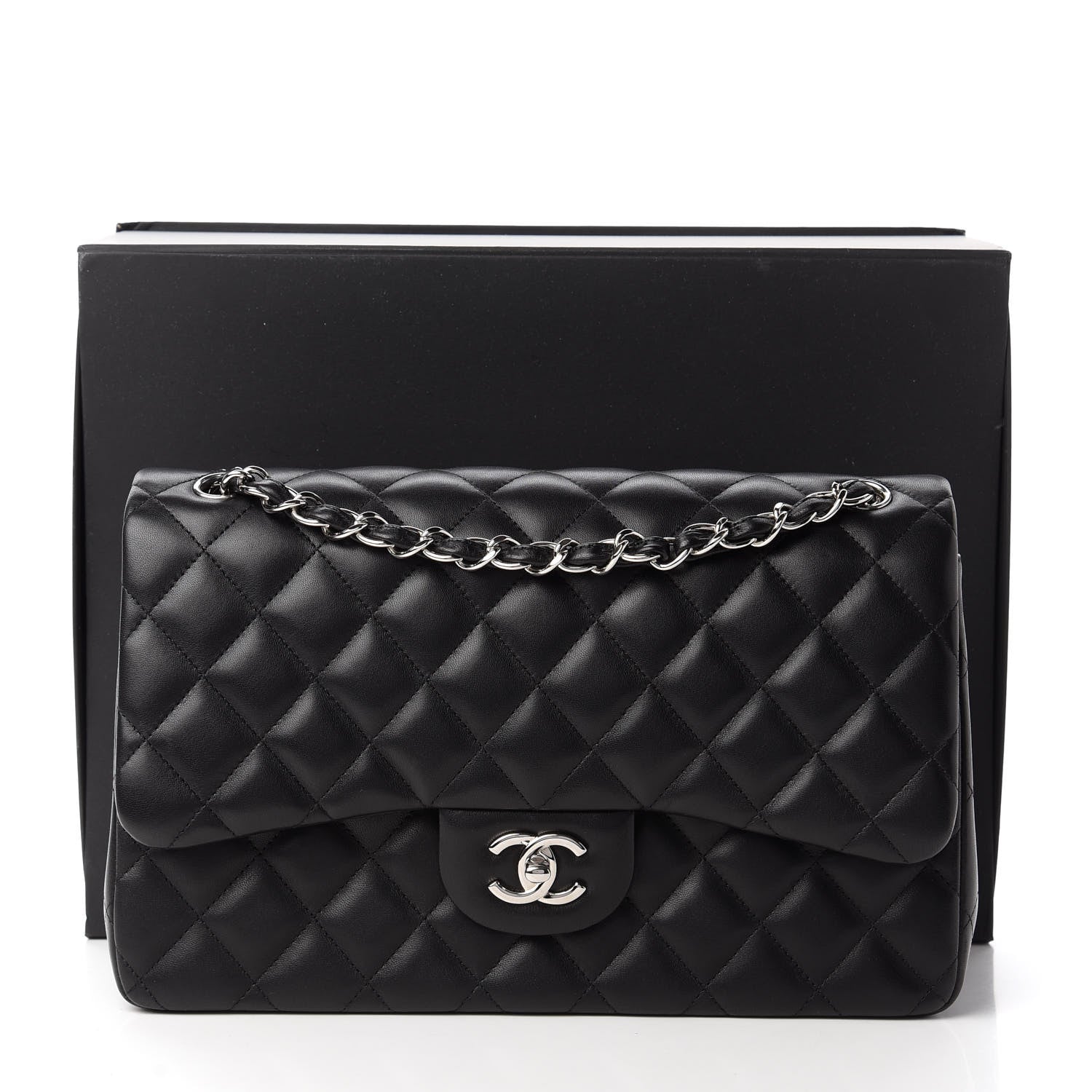 Chanel Lambskin Quilted Jumbo Double Flap Black 11 of 12