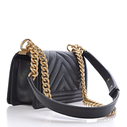 Chanel Caviar Chevron Quilted Small Boy Flap Black 3 of 13