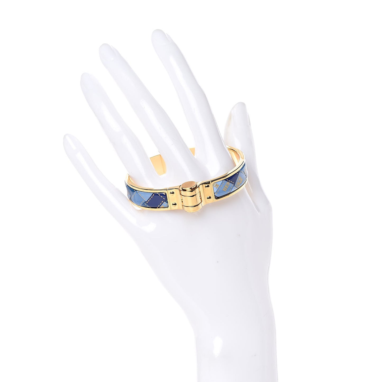 Enamel Printed Narrow Bolduc Au Carre Hinged Bracelet S Bleu Fumoir
