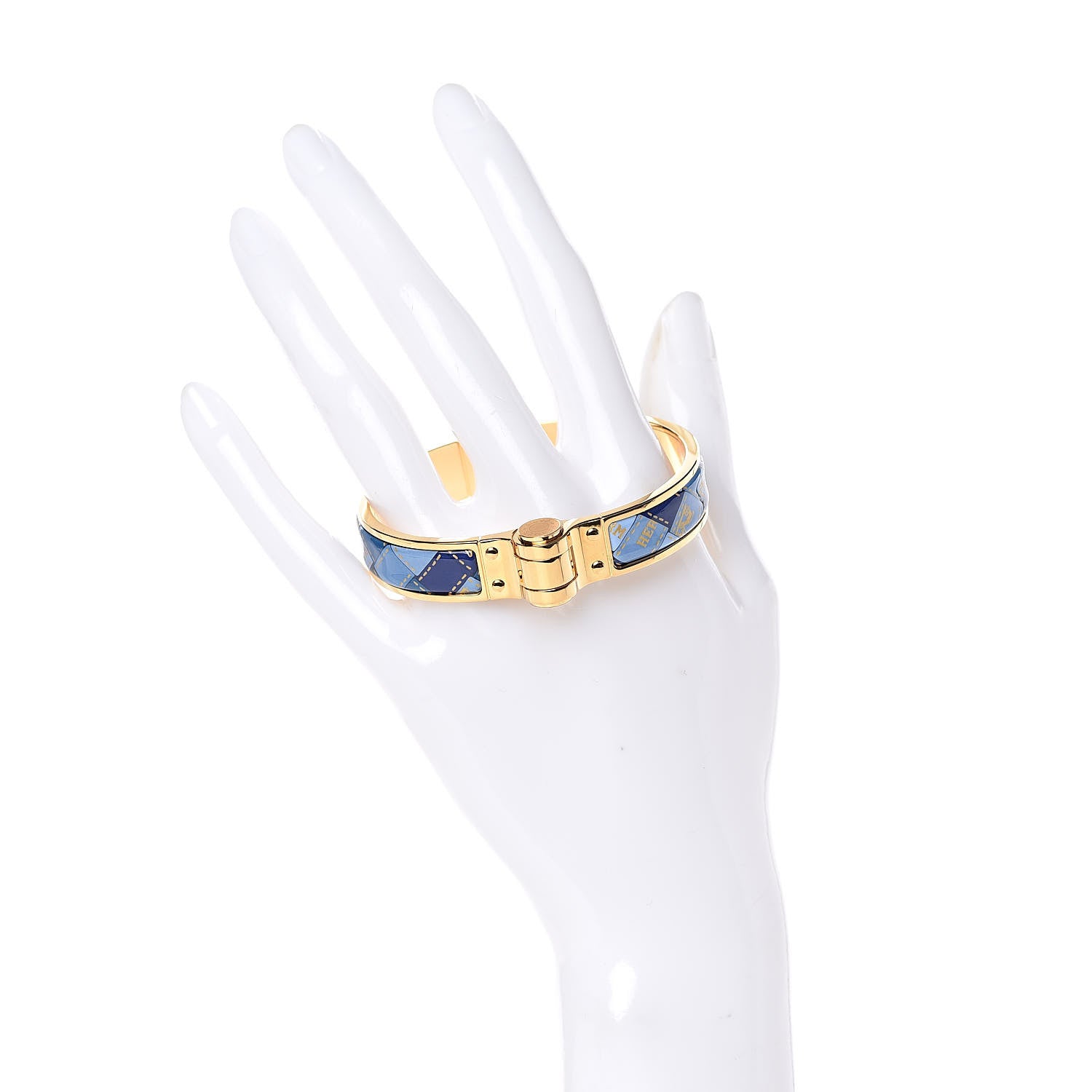 Hermes Enamel Printed Narrow Bolduc Au Carre Hinged Bracelet S Bleu Fumoir 2 of 5