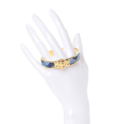 Hermes Enamel Printed Narrow Bolduc Au Carre Hinged Bracelet S Bleu Fumoir 2 of 5