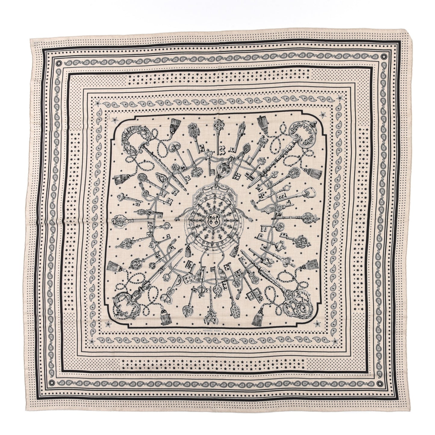Cashmere Silk Les Cles Bandana Shawl 140 Marine Naturel