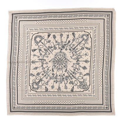Hermes Cashmere Silk Les Cles Bandana Shawl 140 Marine Naturel 1 of 5