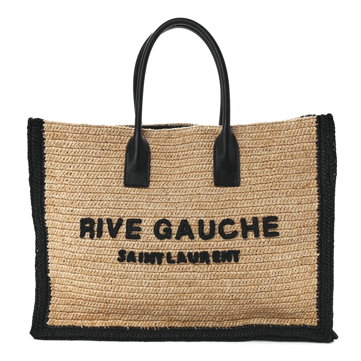Saint Laurent Raffia Calfskin Rive Gauche Tote Naturale Black 1 of 11