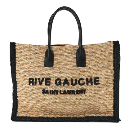 Saint Laurent Raffia Calfskin Rive Gauche Tote Naturale Black 1 of 11