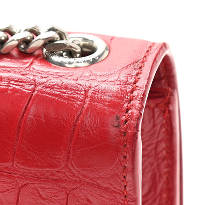 Saint Laurent Calfskin Crocodile Embossed Medium Classic Monogram Kate Tassel Satchel Red 12 of 14