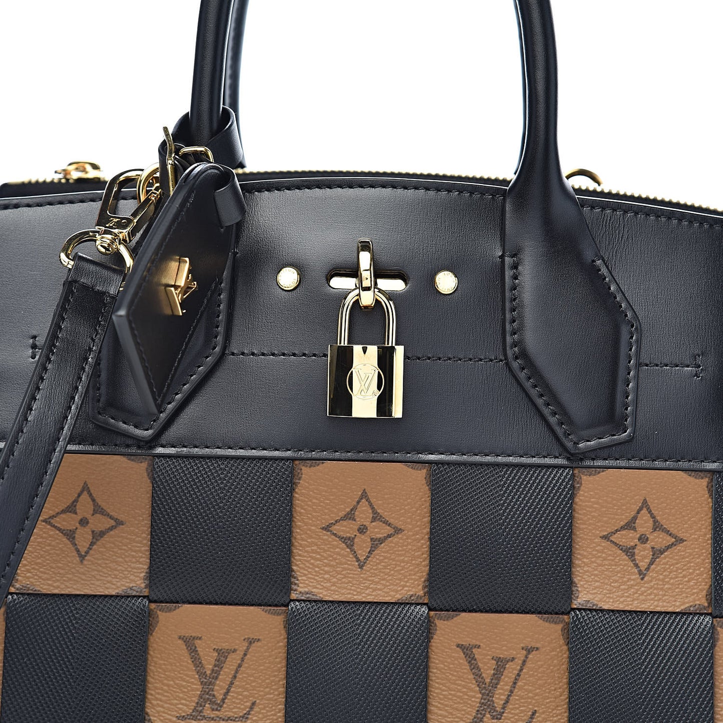 Calfskin Monogram Damier Tressage City Steamer PM Black