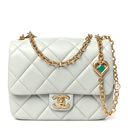 Chanel Lambskin Enamel Pearl Quilted Mini Charm Me Square Flap Light Blue 1 of 11