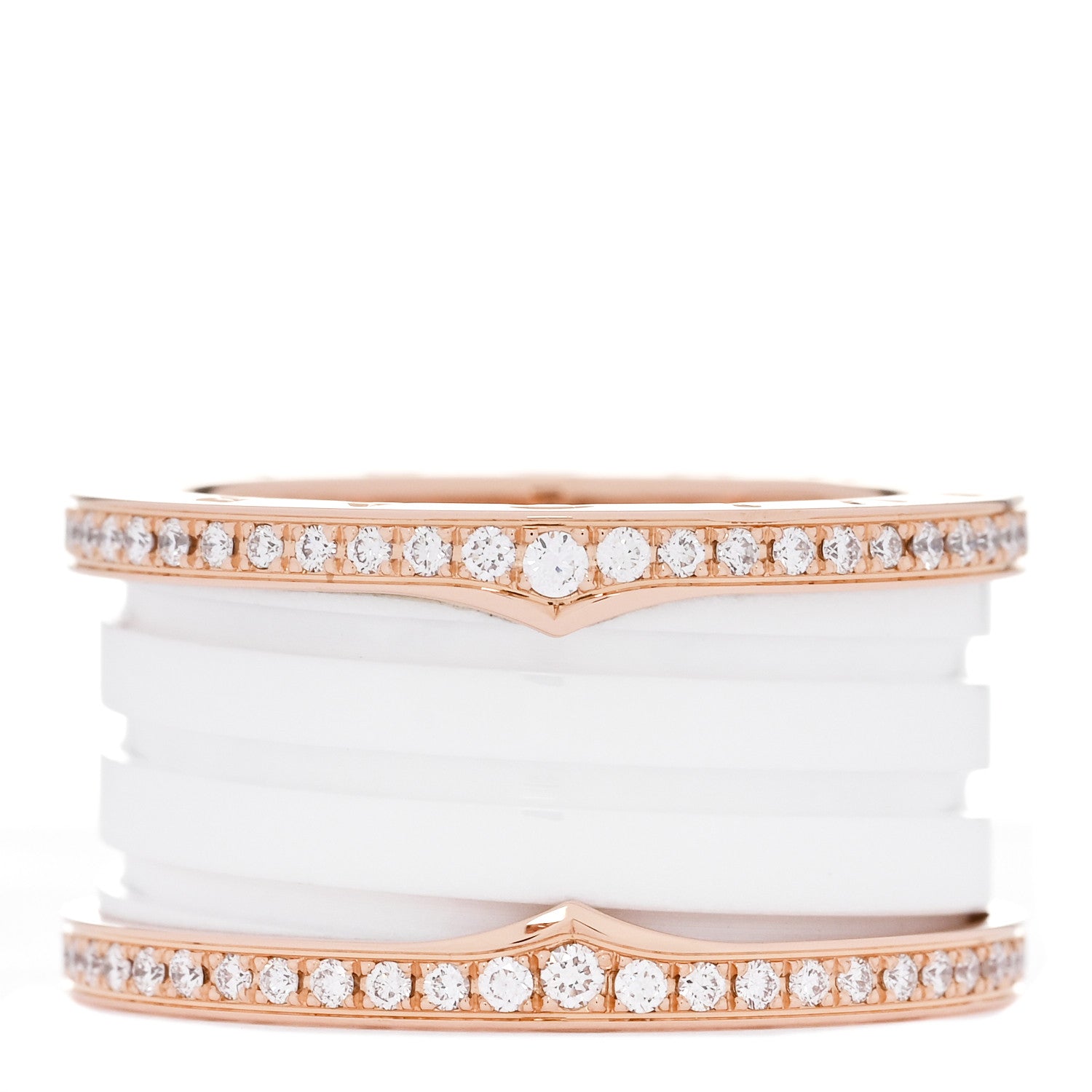 Bulgari 18K Rose Gold White Ceramic Diamond B.Zero1 Four-Band Ring 54 6.75 1 of 7