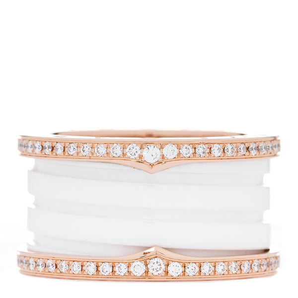 Bulgari 18K Rose Gold White Ceramic Diamond B.Zero1 Four-Band Ring